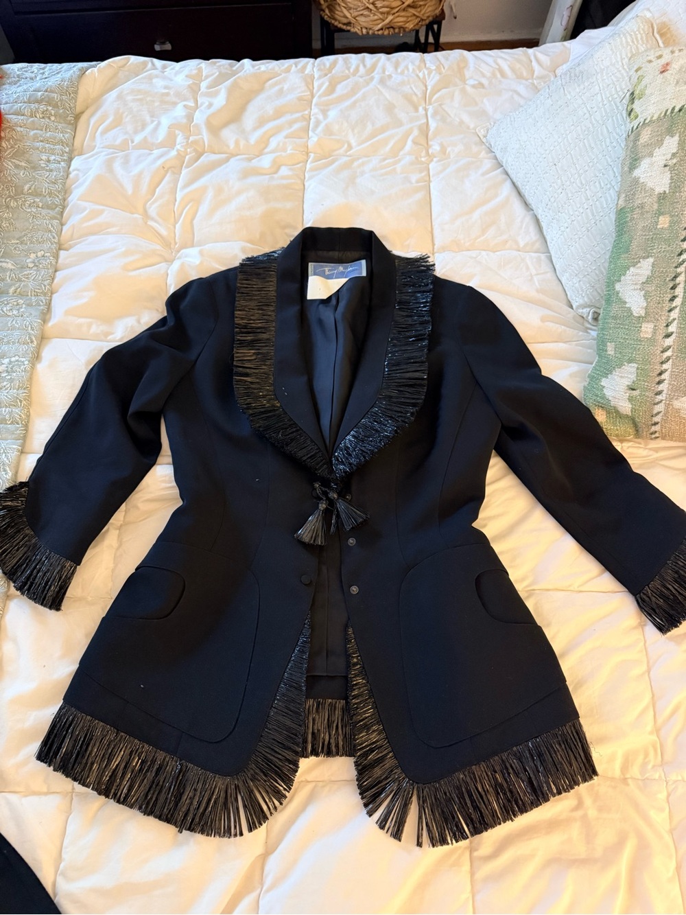Thierry Mugler Black Fringe-Trim Blazer Jacket